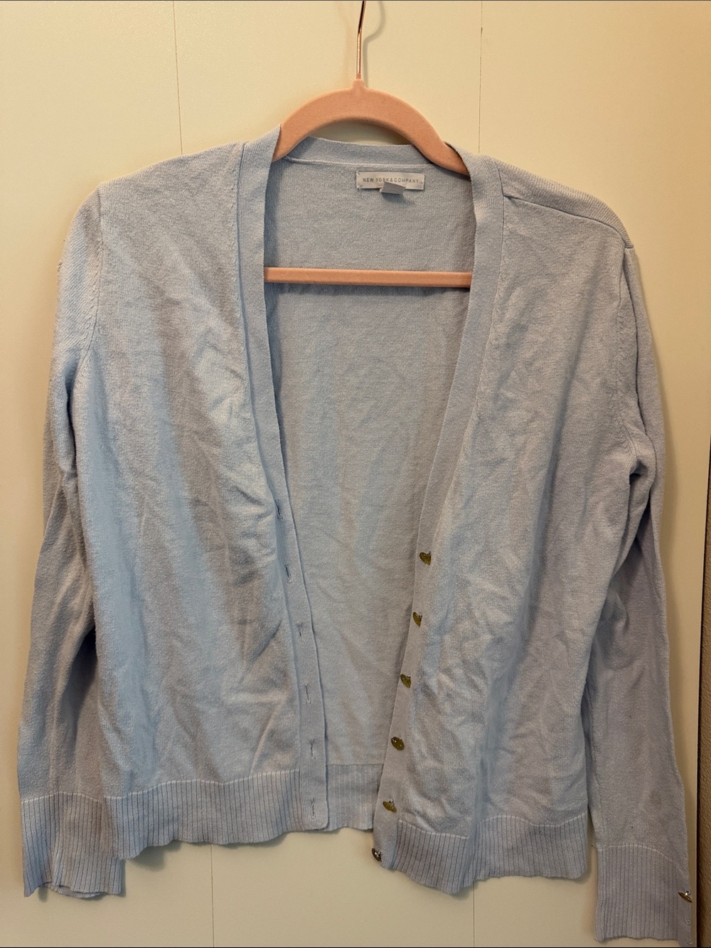 New York & Company Pale Blue Button-Front Cardigan